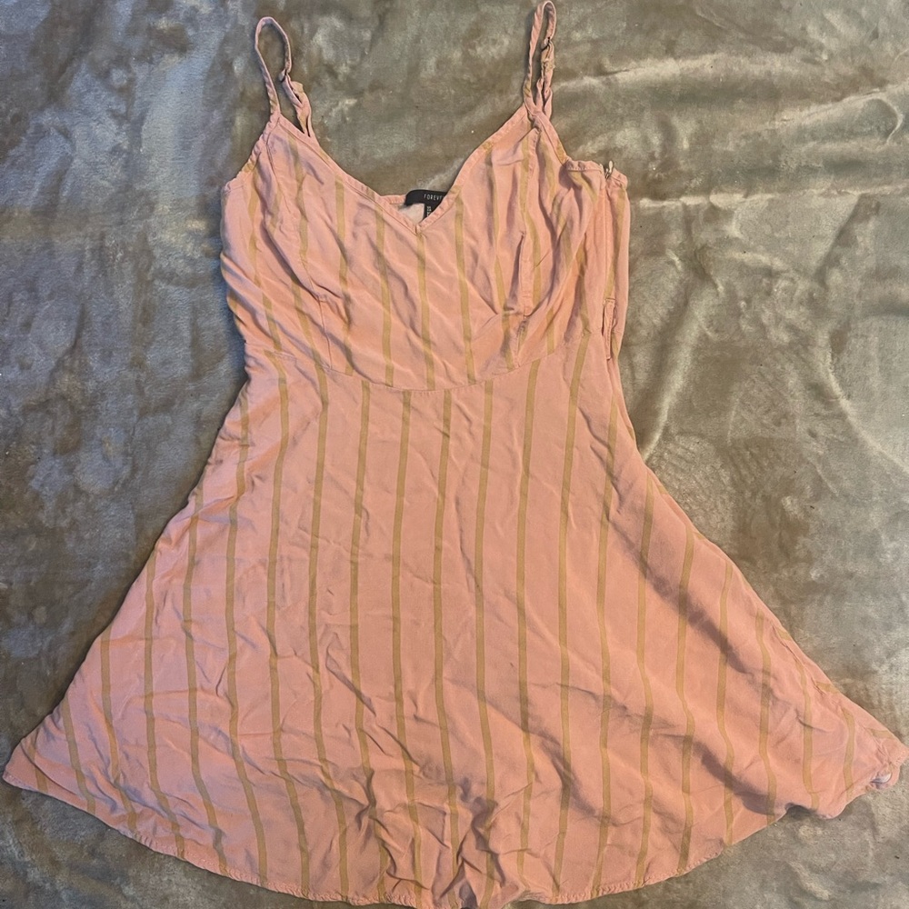 Pink Striped Spaghetti Strap Dress